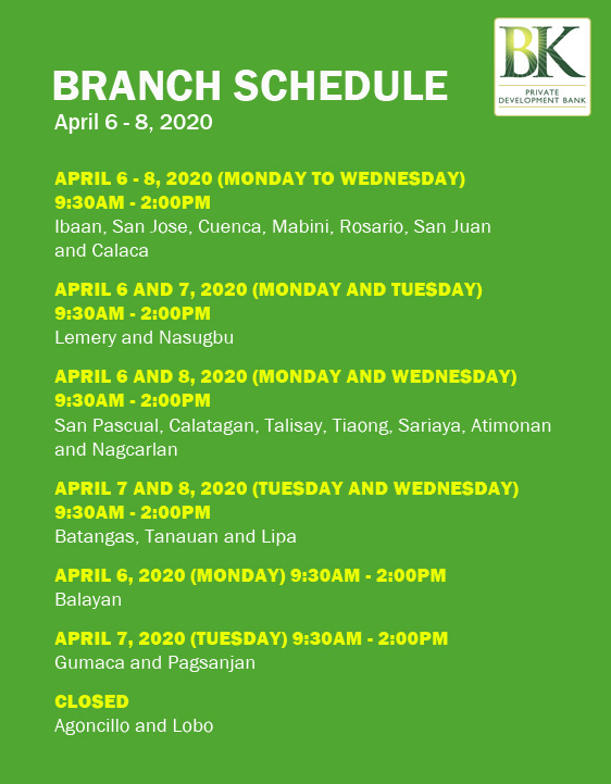 200403 Branch Sched April6 8